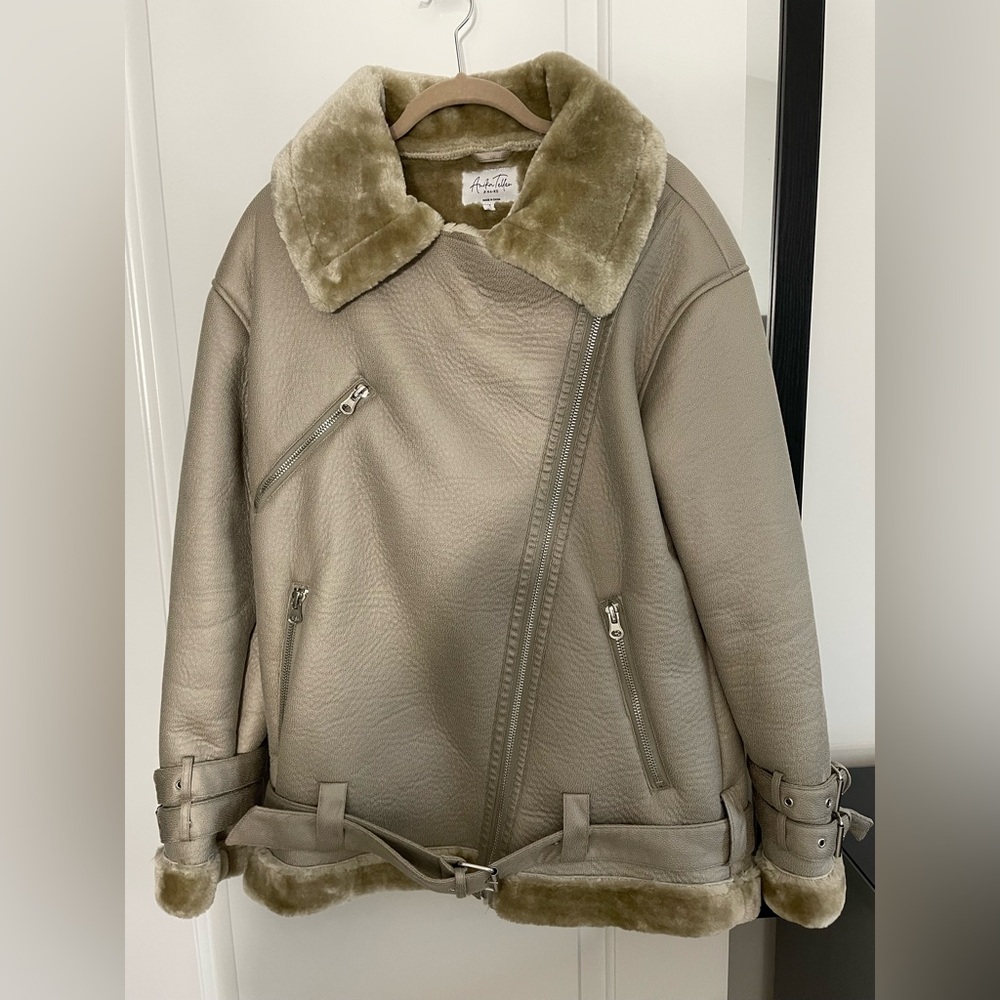 Anika Teller x NA-KD Teddy Biker Jacket in Beige